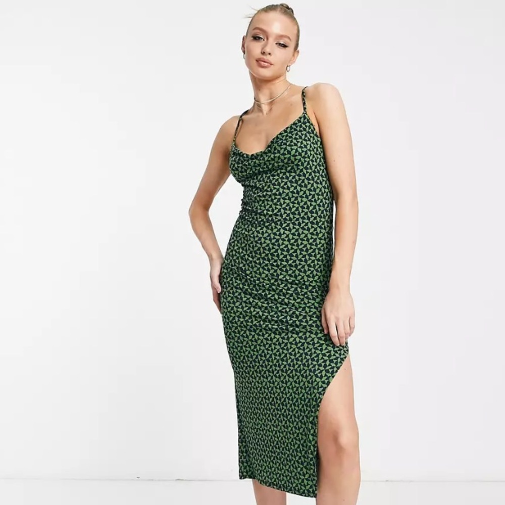 Abercrombie & Fitch cowl neck slip dress in green